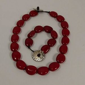 Chaps Red Necklace and Bracelet